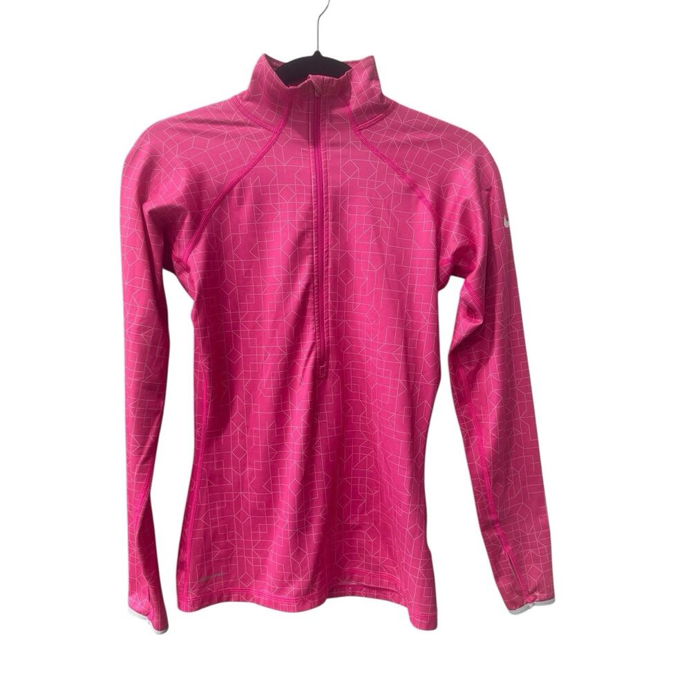Nike Womens Small Running Half Zip Dri-Fit Jacket Fleece Lined Pink Geo #609